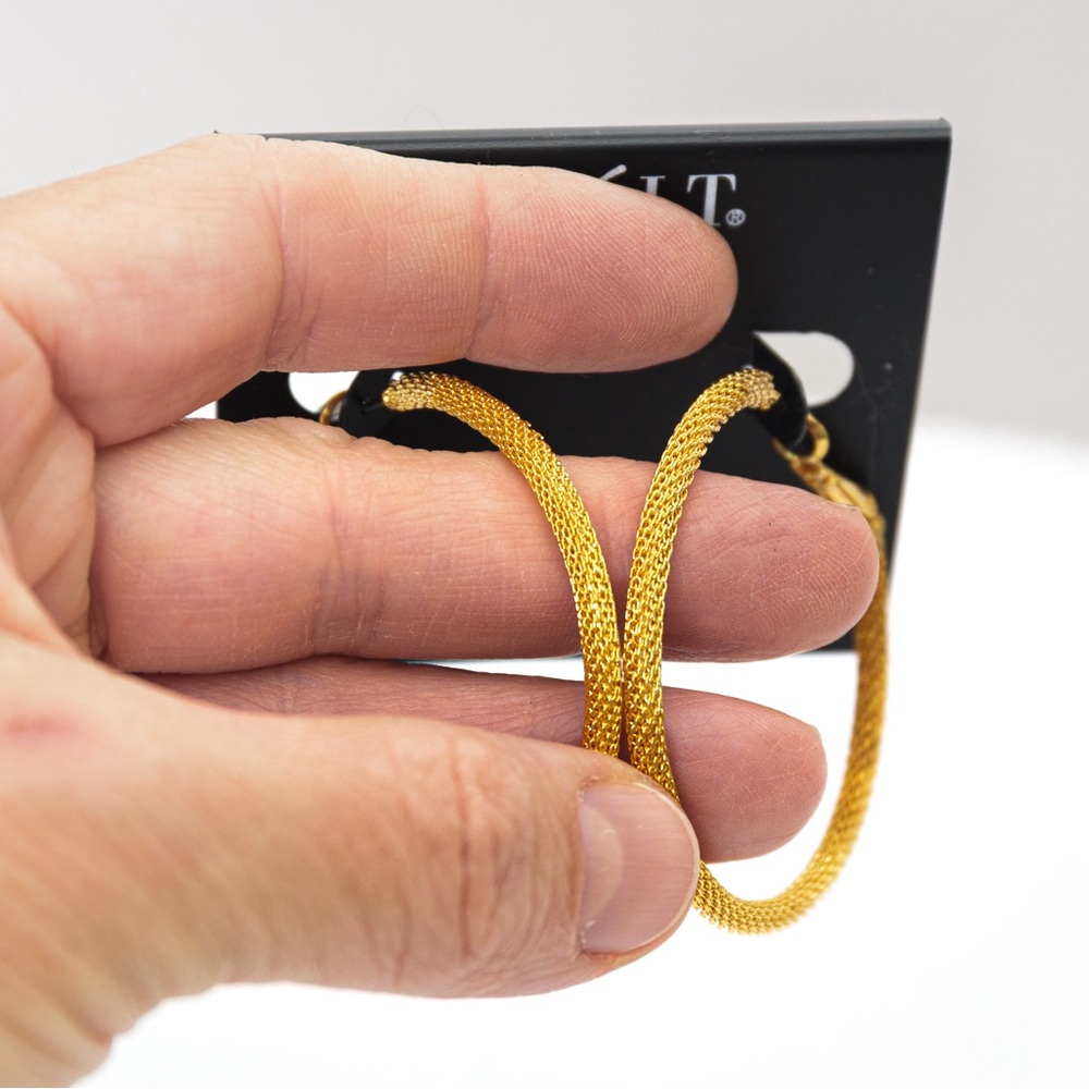 Tube hoop earrings textured diamond cut look gold tone lever back earrings Mixit - Picture 4 of 12
